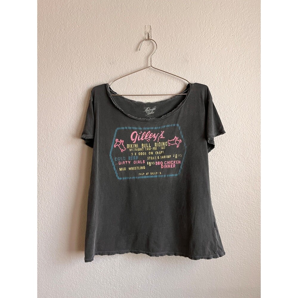 Midnight Rider Gilley's Bikini Bull Riding Graphic Tee in Washed Black ONE SIZE